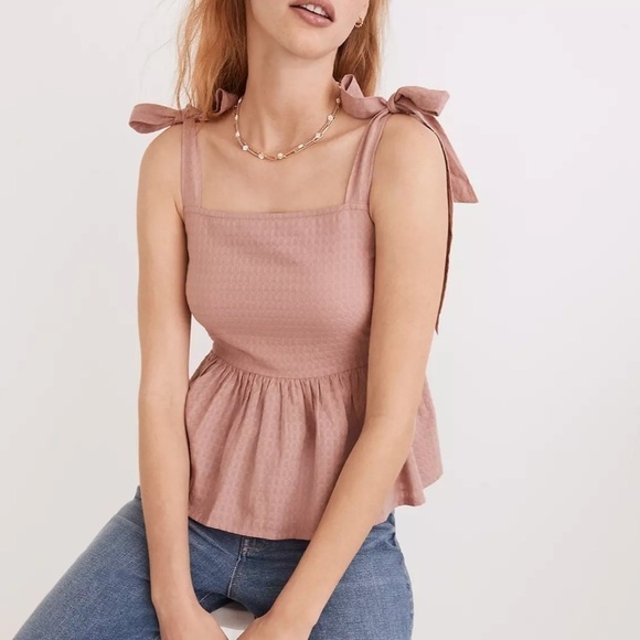 Madewell Rosalie tie strap top textured gingham faded mauve - Picture 4 of 6